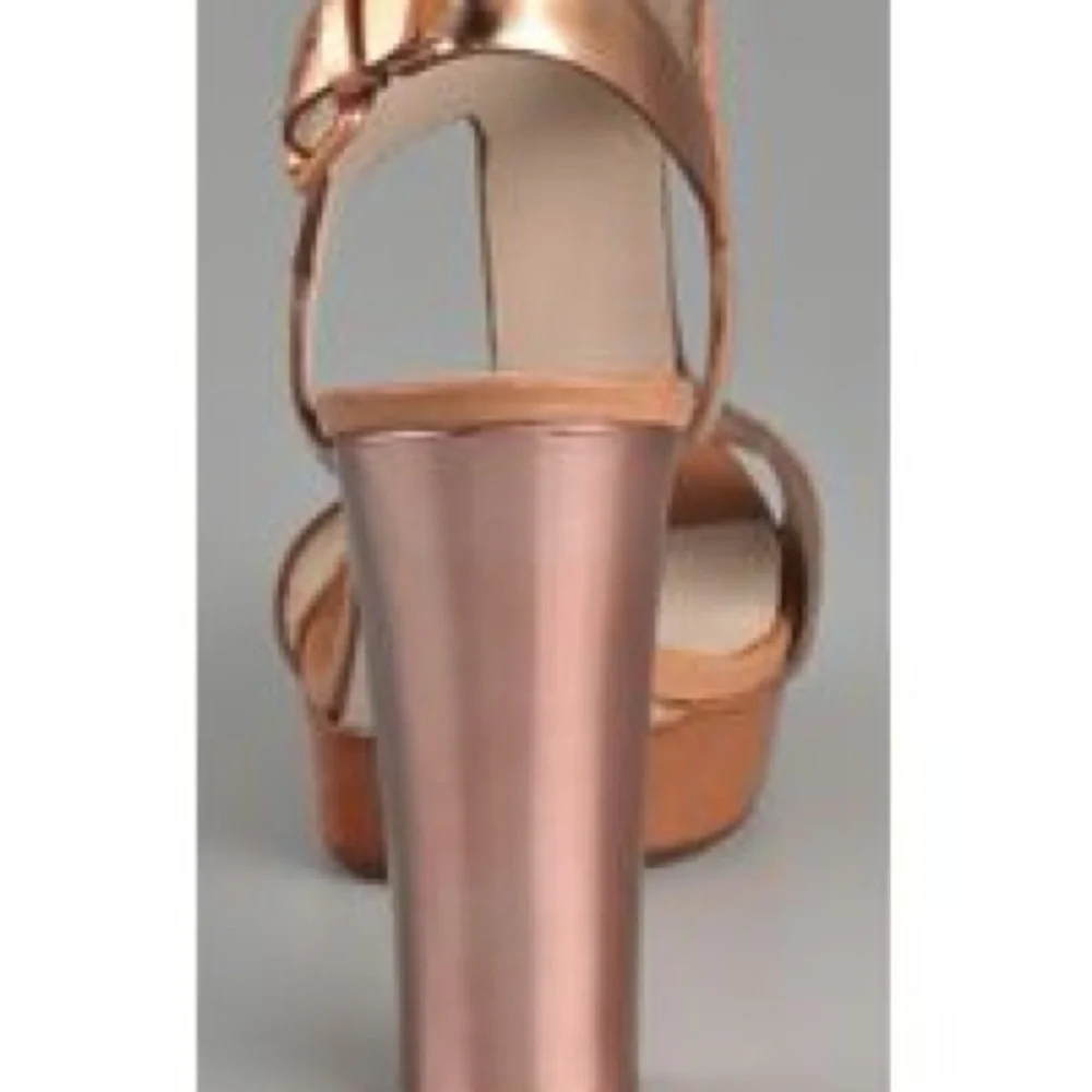 Kors Michael Kors Stylish Tan Platform Vernon Heels Mirrored Rose Gold Heel